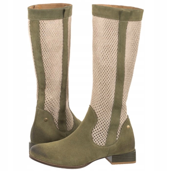 Dámské kožené kozačky Maciejka Olivové, ažurové, velikost 06467-24/00-1