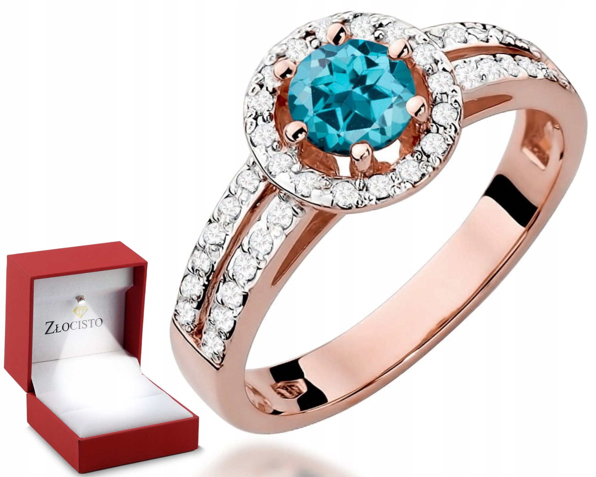 Růžové Zlato Prstýnek London Blue Topaz Diamanty Gravírování Bonus