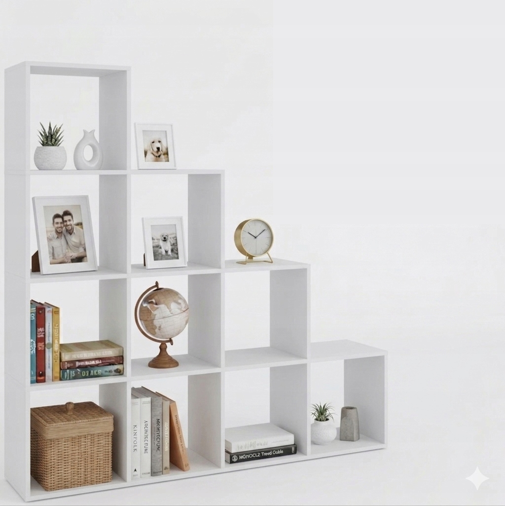 Regał schodkowy komorowy na książki zabawki Biały nowoczesny
