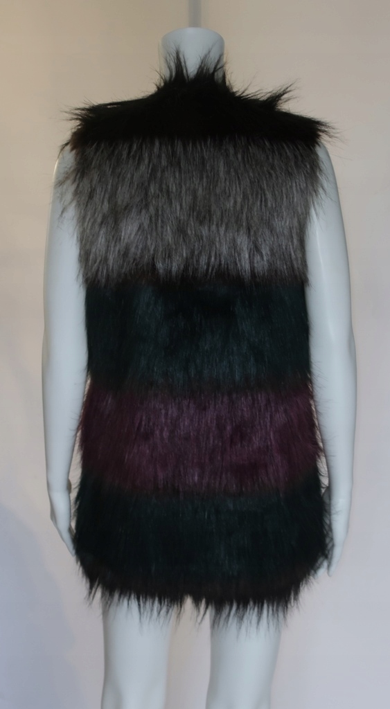 PAPAYA ZIMOWA KAMIZELKA FUTRZANA FUTERKO FUTRO DŁUGA KOLOROWA FIOLET S 36 Rozmiar 36