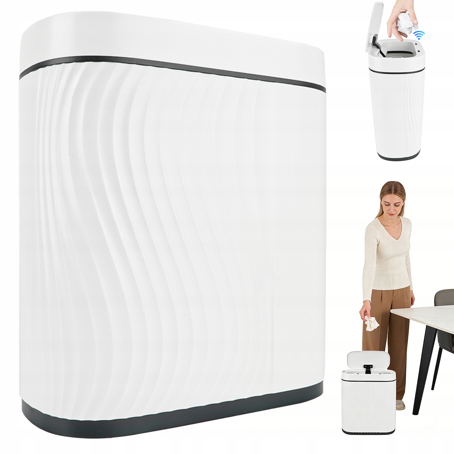 Inteligentní Odpadkový Koš Bílý Bezdotykový 8L Hygienický Do Koupelny