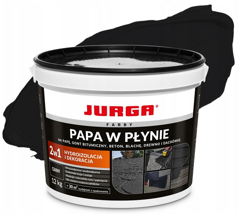 Jurga Papa W Płynie Uniwersalna Farba Na Dach Wodoodporna Czarna 12KG