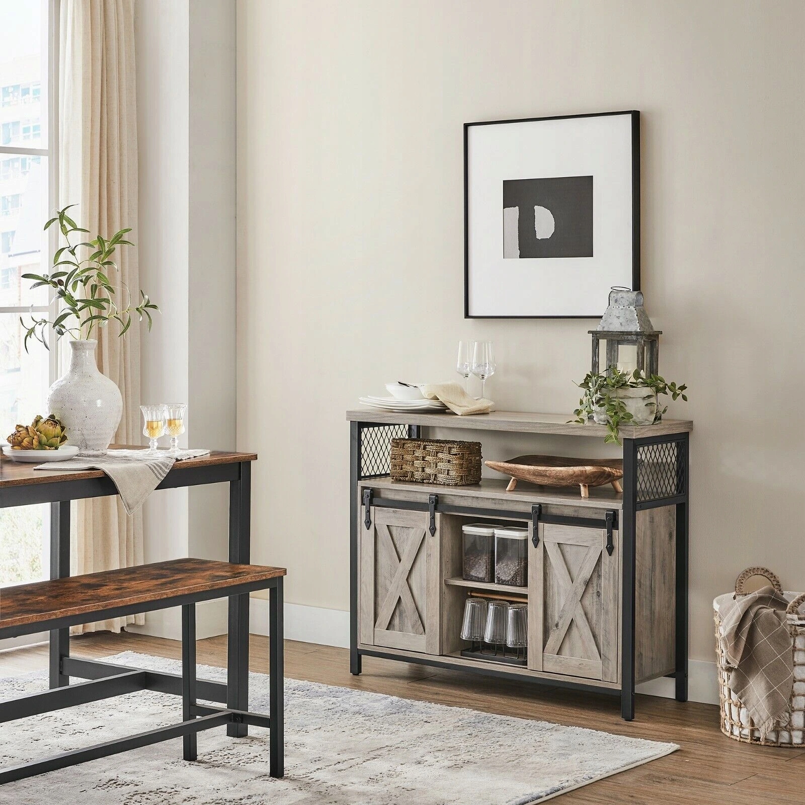 Skrinka s posuvnými dvierkami sivá 100 x 80 x 33 cm