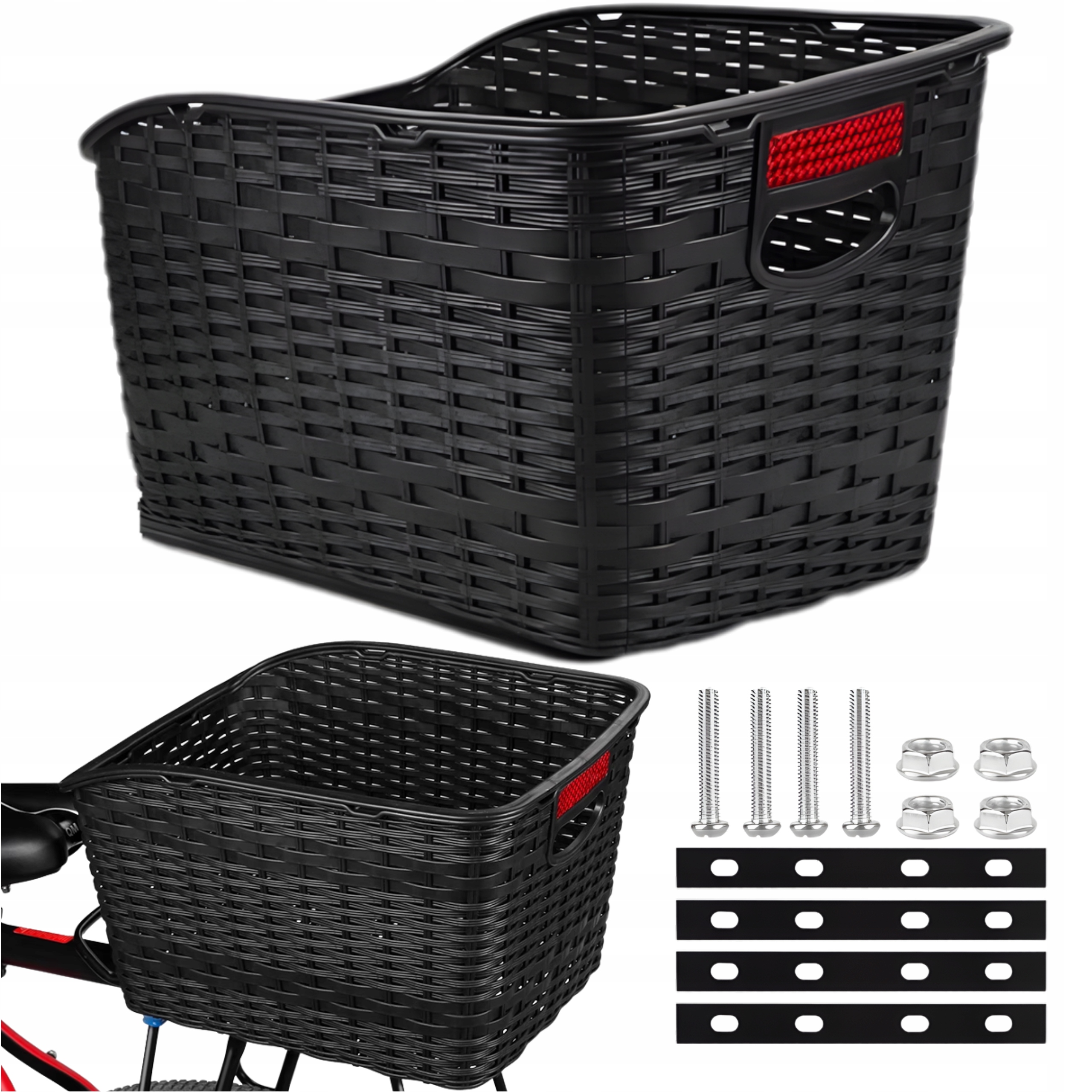 KOSZYK ROWEROWY KOSZ NA BAGAŻNIK ROWER TYLNY POJEMNY Z ODBLASKIEM CZARNY