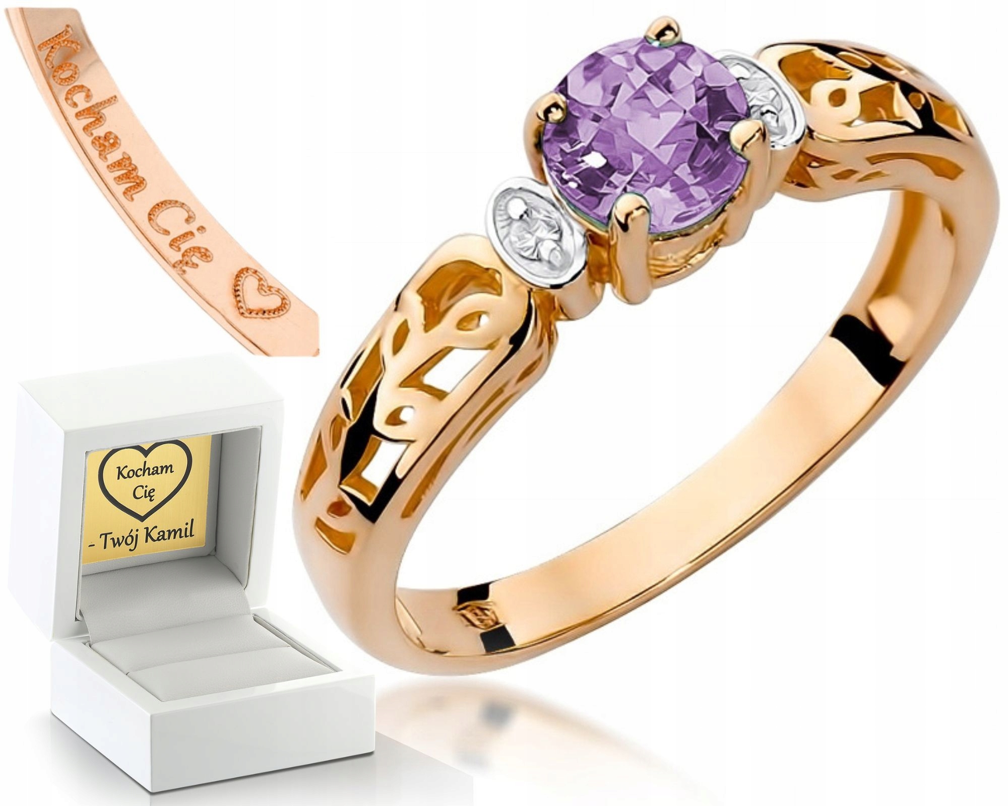 Prstýnek S Ametystem A Brilianty, Růžové Zlato