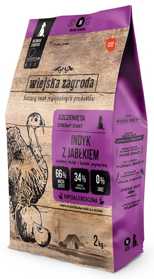 Hypoalergenní krmivo pro štěňata – Wiejska Zagroda Krůta s jablkem 2 kg