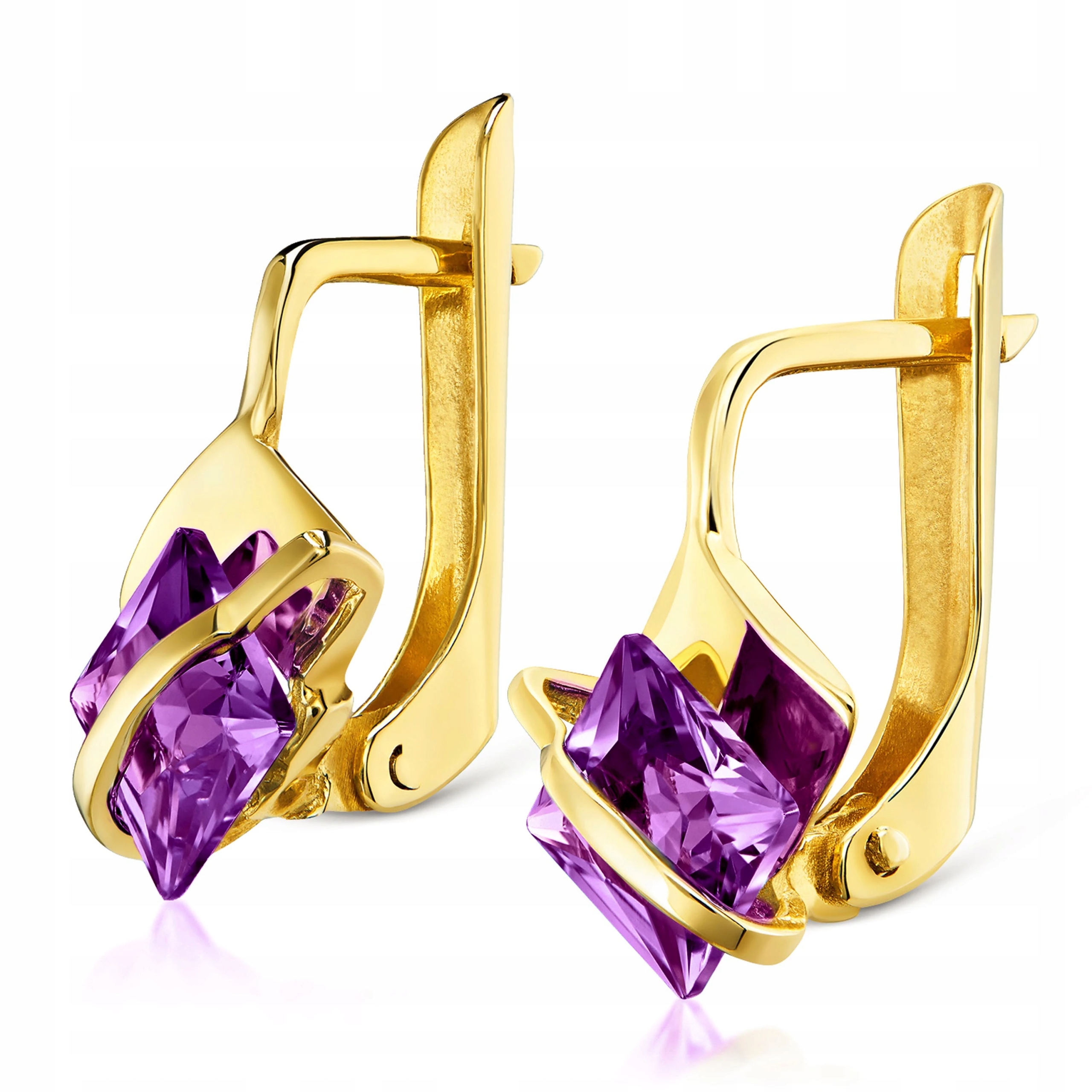 Zlaté Náušnice S Fialovým Kamenem 585 Pásky Fialové
