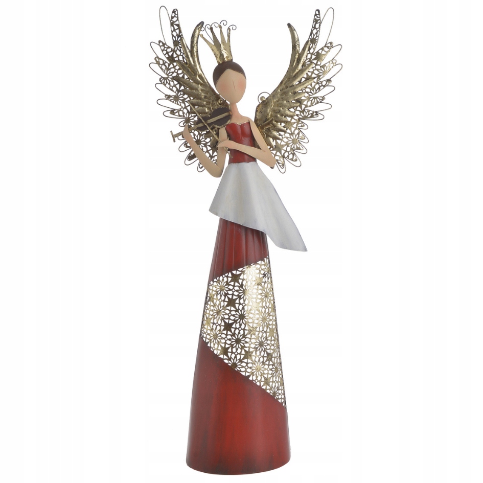 Kovový, prelamovaný anjel hrajúci na husliach