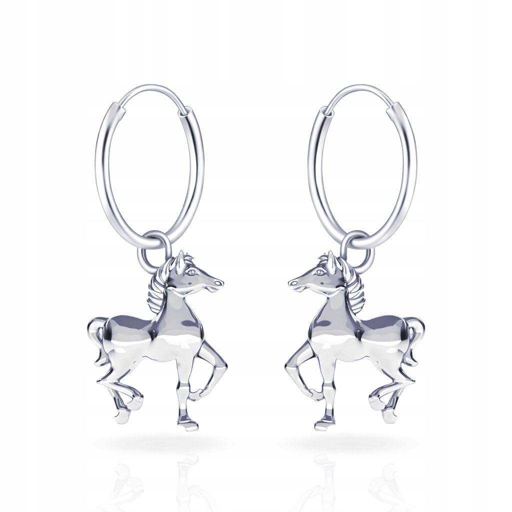 Koń Konik 3D Srebrne kolczyki koła srebro 925