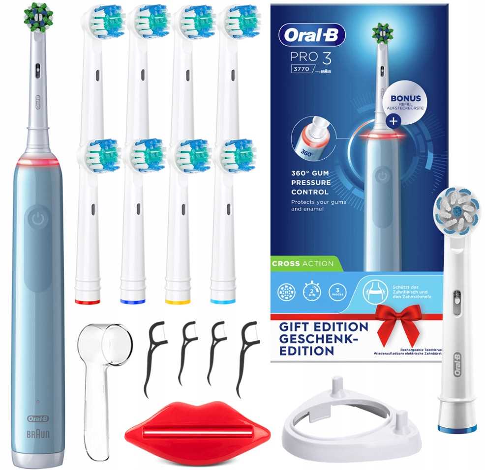 ELEKTRICKÁ ZUBNÁ KEFKA ORAL-B PRO 3 3770 MODRÁ + 8x KONCOVKY + DOPLNKY