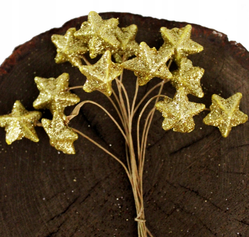 

Gwiazdki Brokatowe Złote Na Druciku 12 szt