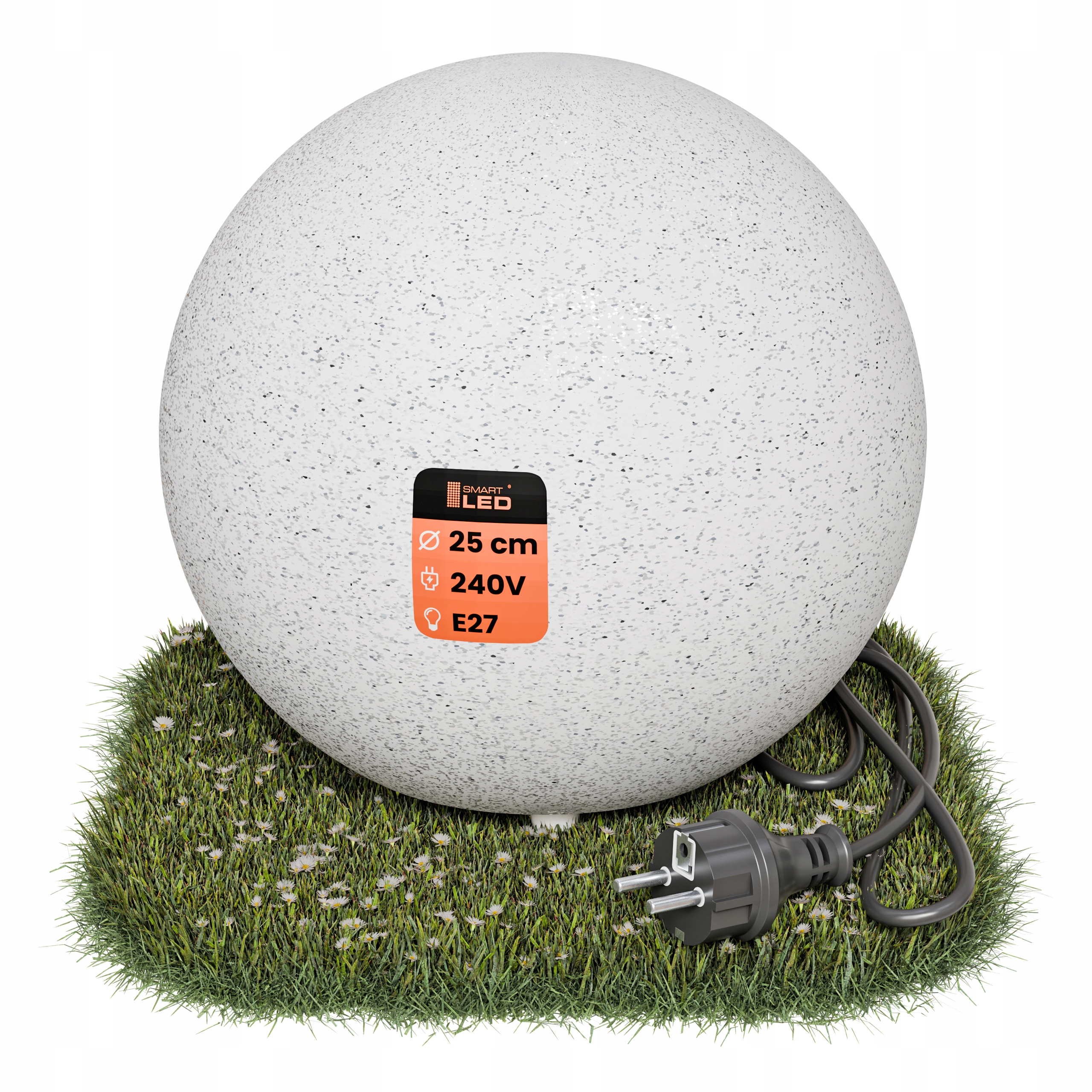 Zahradní lampa Kula do zahrady Led Kámen Beton Kabel 230V E27 25cm IP65