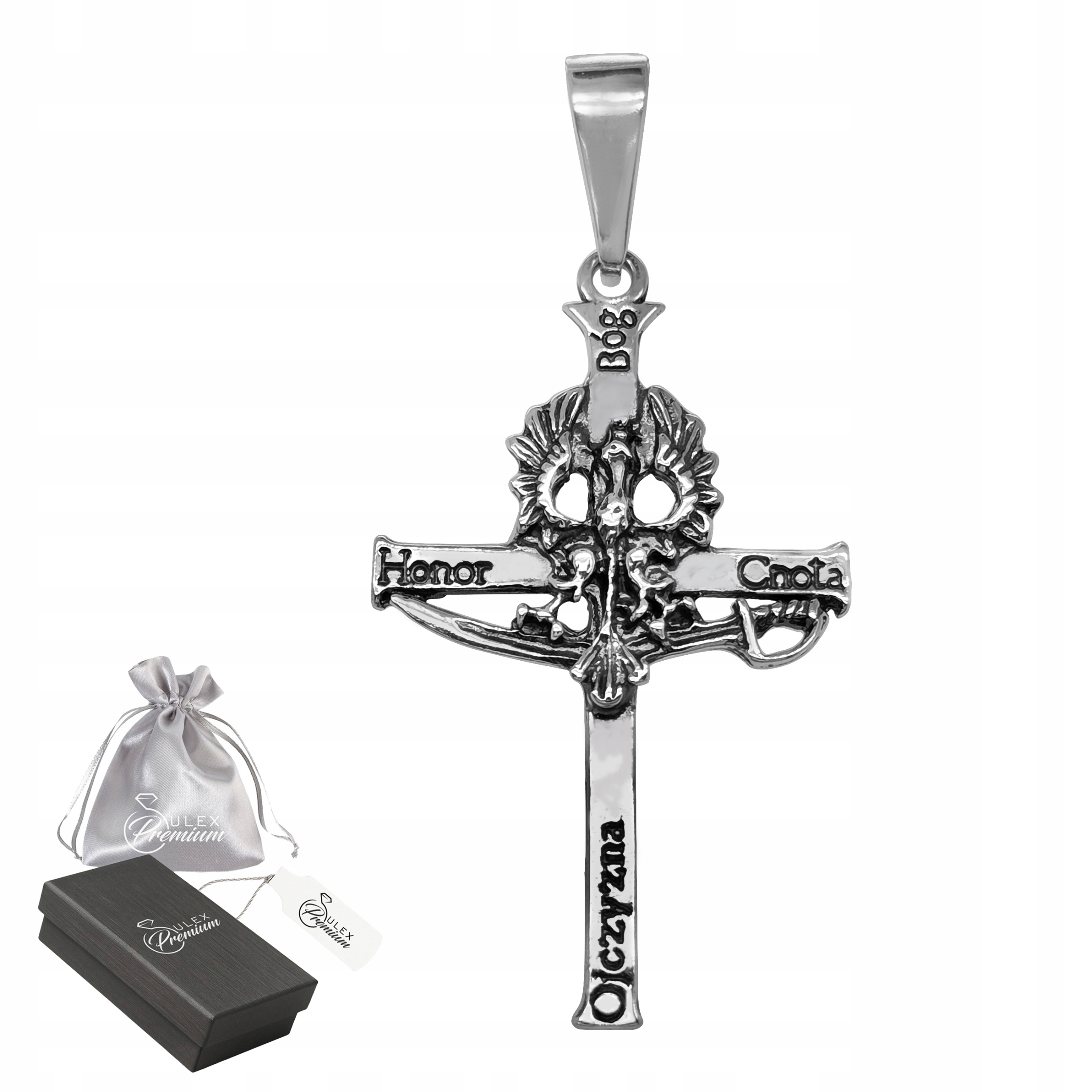 Stříbrný křížek 925 Přívěsek s orlem a šablonou Bůh čest
