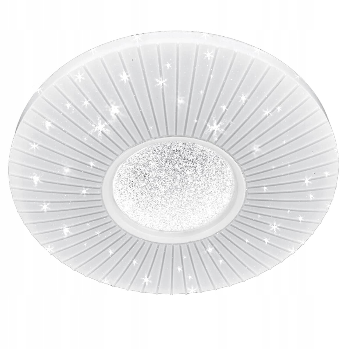 Bílý stropní svítidlo s svítícími hvězdičkami a paprsky, lampička do ložnice a haly