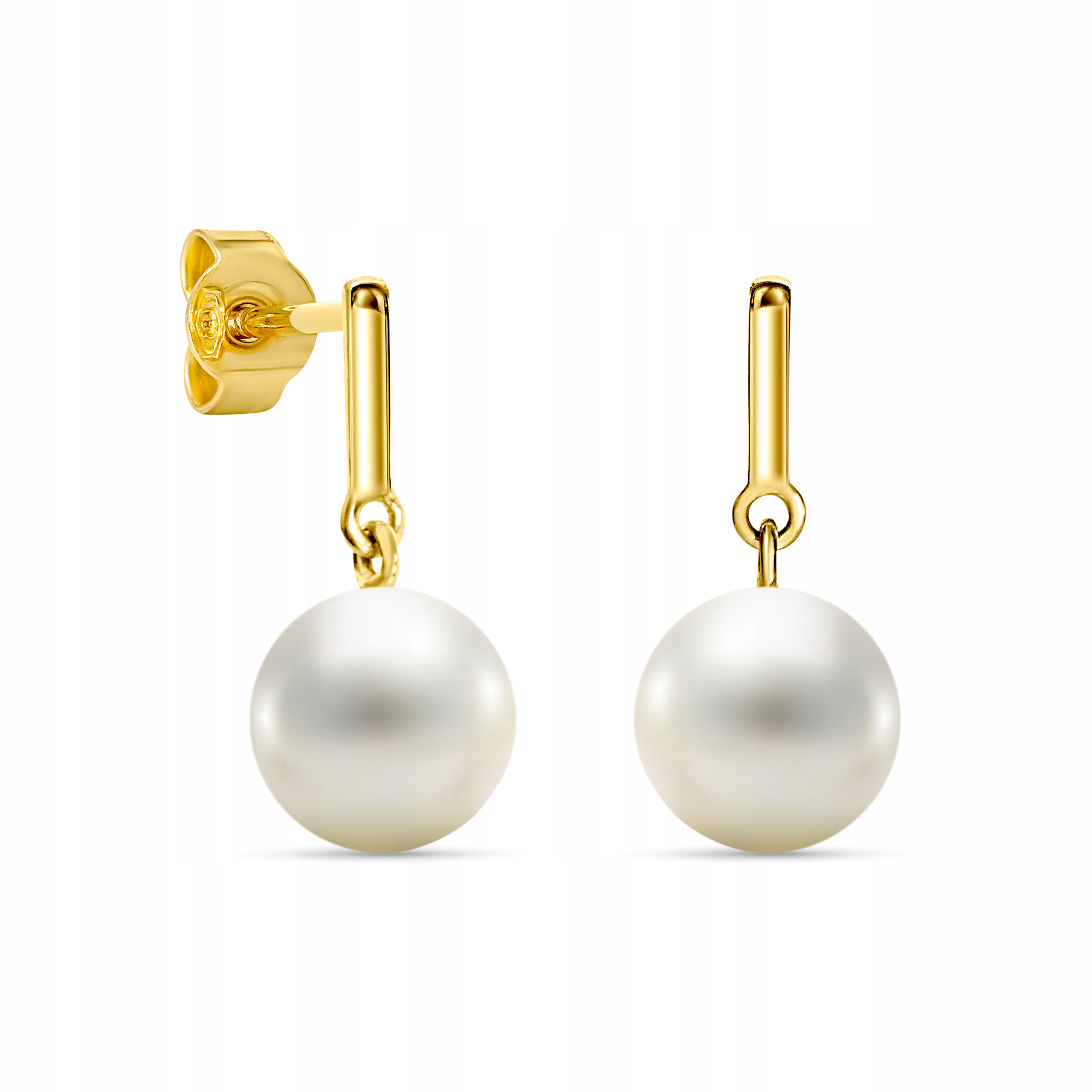 Kolczyki Miore 14KT 585 Żółte Złoto Wiszące Białe Perły 7,5 x 16,5 mm
