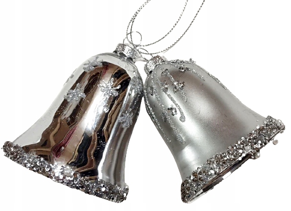 

Bombki szklane dzwonki zdobione Ø5,5 x 7cm srebrne