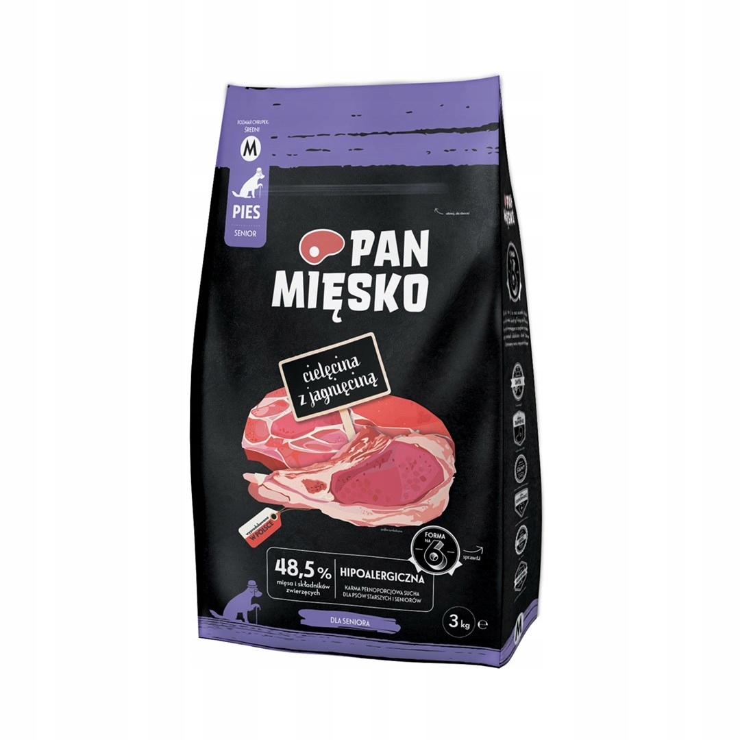 Levně Pan Mięsko Telecí s jehněčím masem suché krmivo pro psa křupky M 3 kg