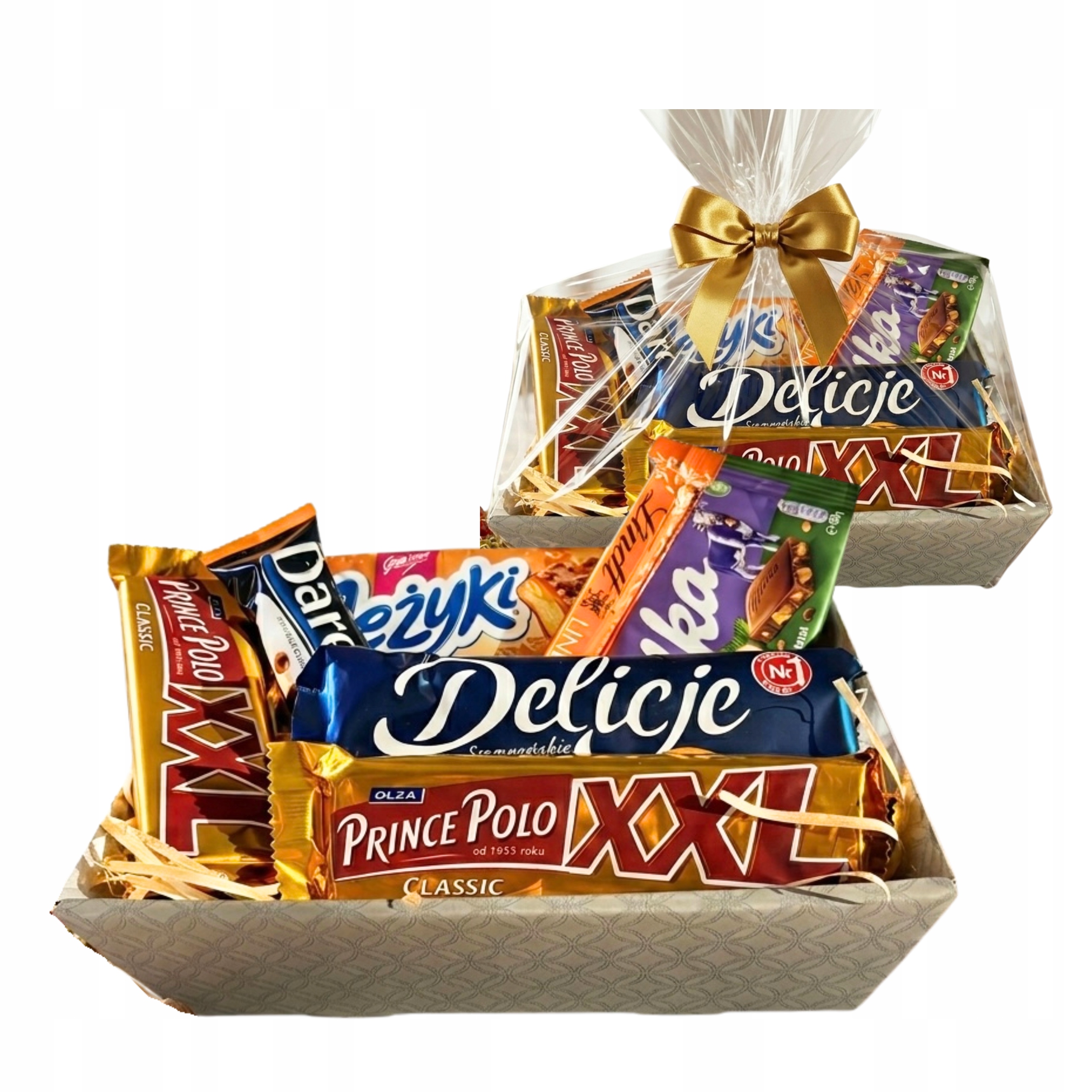 Dárek k narozeninám, košík na sladkosti Milka Lindt, dárkový koš na jméno