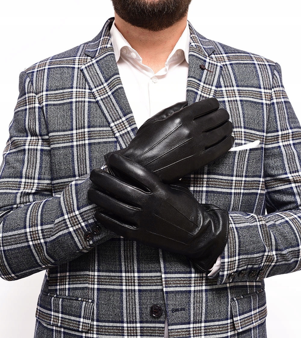 RĘKAWICZKI SKÓRZANE MĘSKIE CZARNE OCIEPLANE SKÓRA Rozmiar XXL