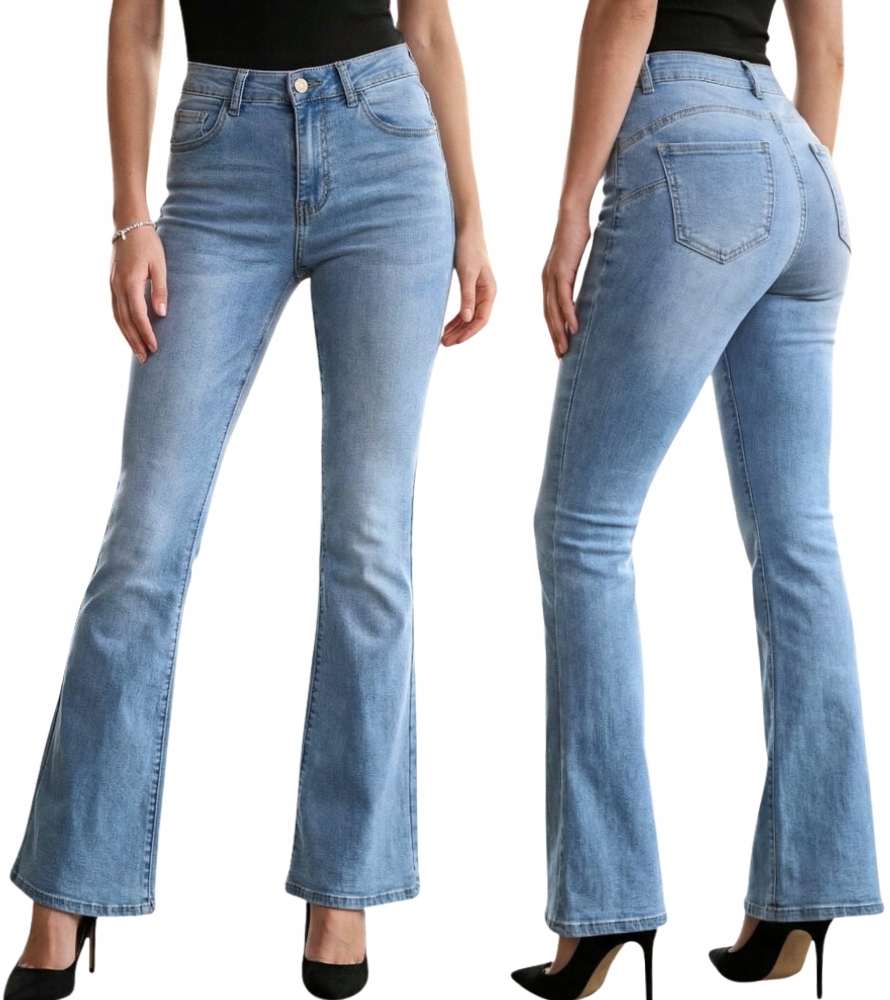 Goodies Spodnie Damskie Flare Wyszczuplające wysoki stan Niebieskie XL