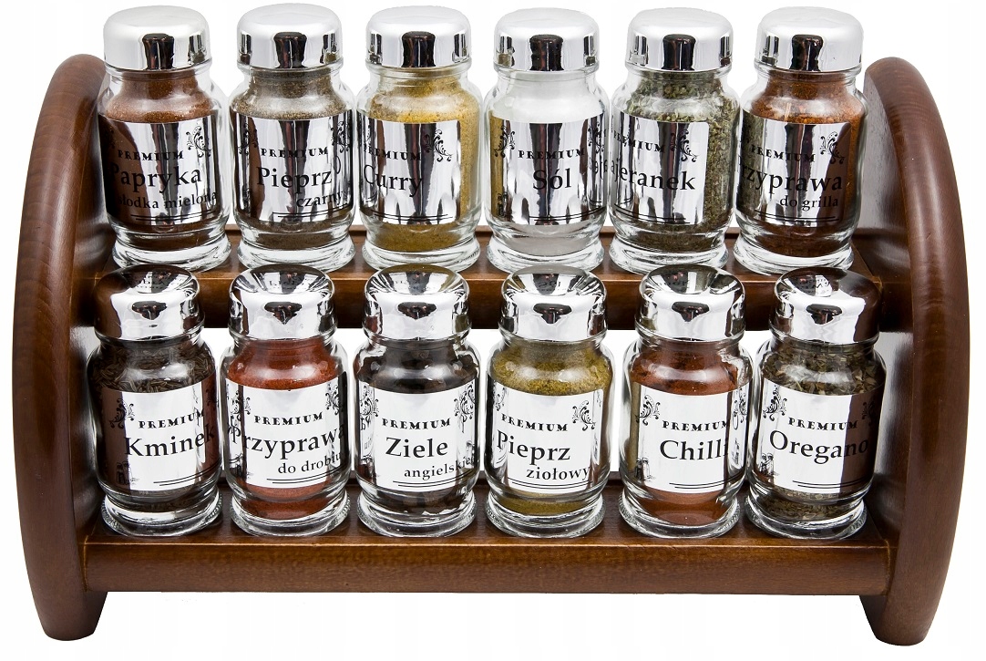 

Drewniana Półka Na Przyprawy Słoiczki 12el