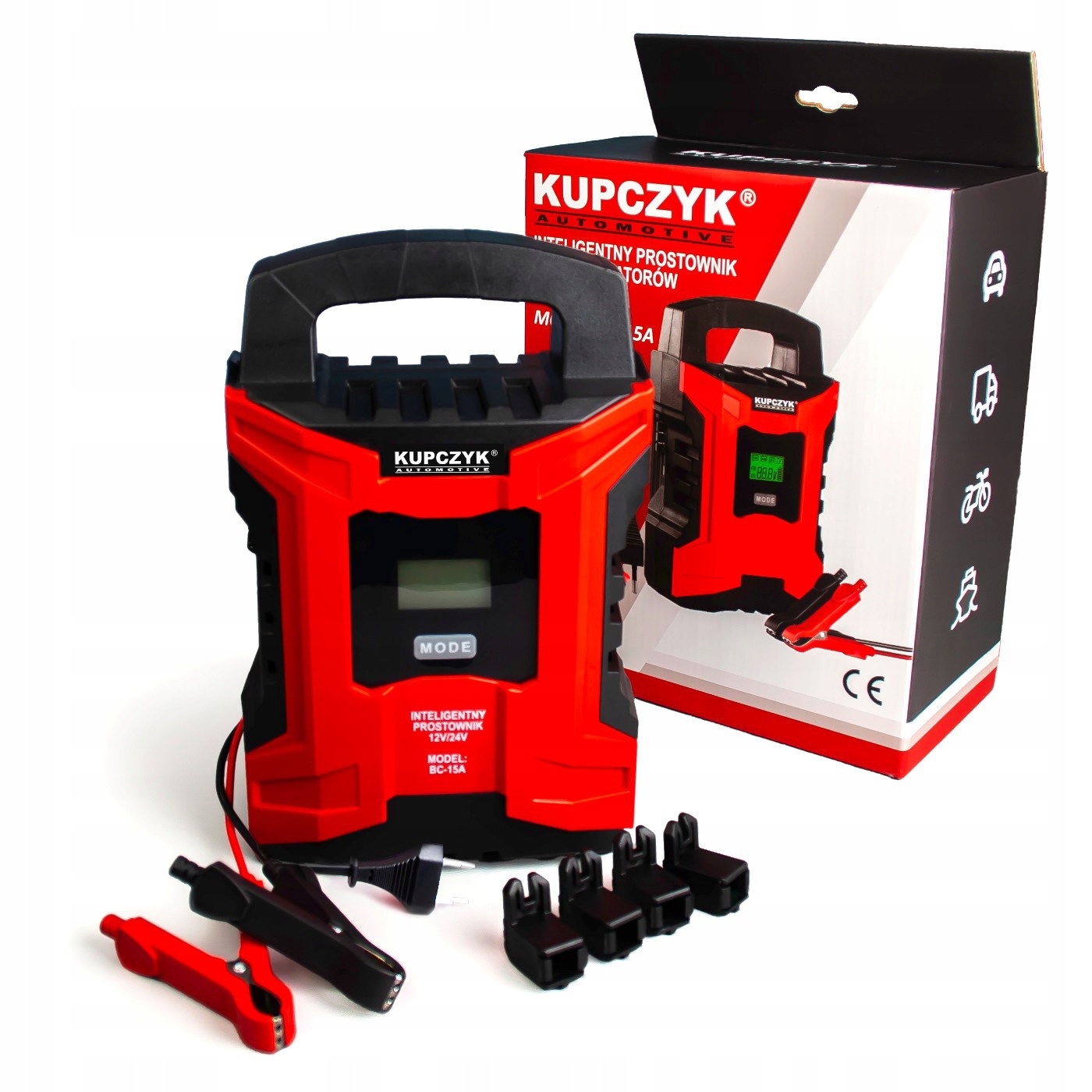 Prostownik Do Ładowania Akumulatorów 12V 24V Mikroprocesorowy BC15A Kupczyk