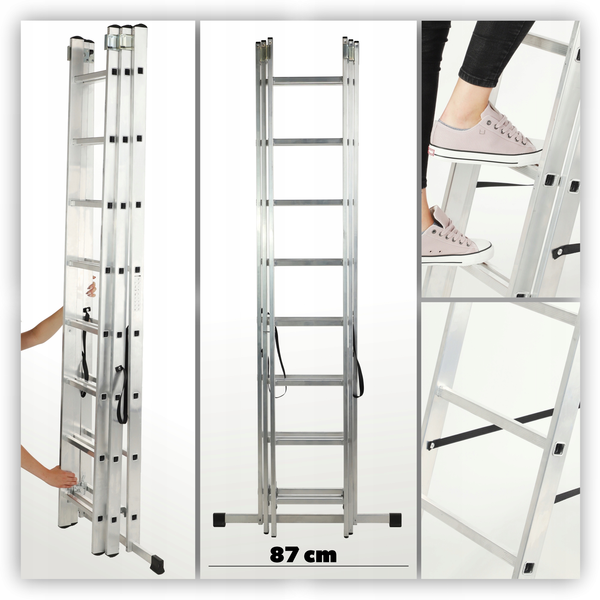 DRABINA ALUMINIOWA WIELOFUNKCYJNA 3x8 UNIWERSALNA MOCNA 150kg + HAK Kod producenta K4591