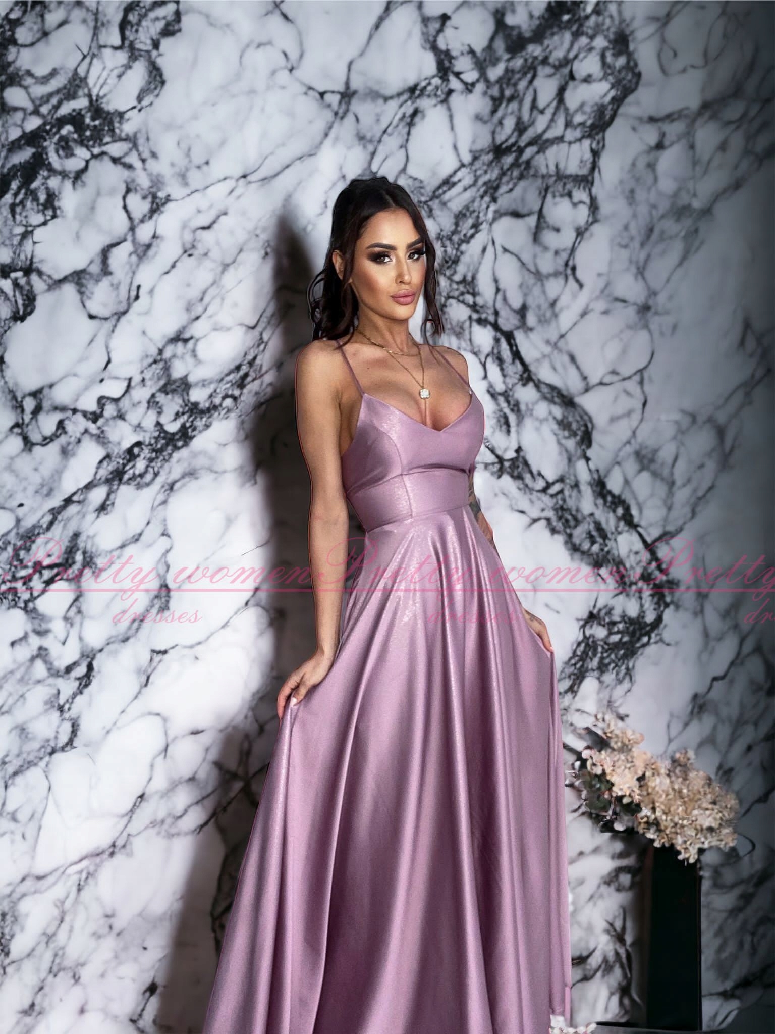 Dlouhé Šaty Na Svatební Hostinu Aniela Pudrová Růžová , Xs, 34