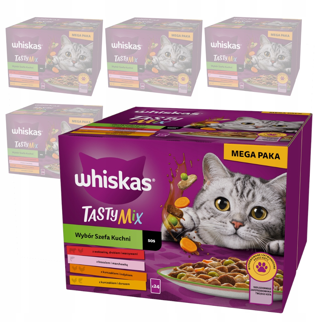 Levně Whiskas Tasty Mix 120x85g Mokré Krmivo Pro Kočky Výběr šéfkuchaře v omáčce