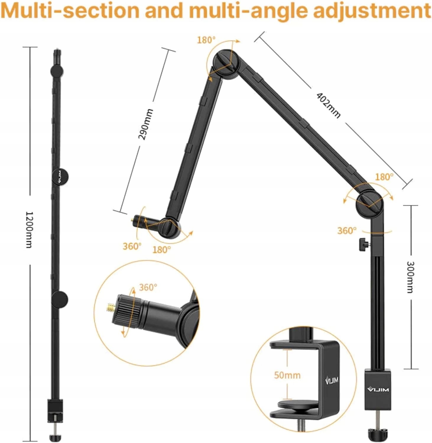 VIJIM LS24 Regulowane Ramię do mikrofonu i kamery Z ZACISKIEM Marka Ulanzi