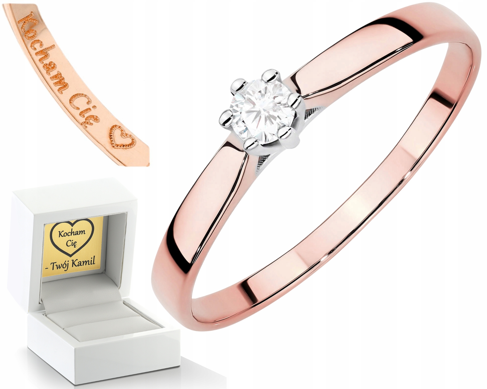 Růžové Zlato Prstýnek Laboratorní Diamant Gravírování Bonus 585 Dárek