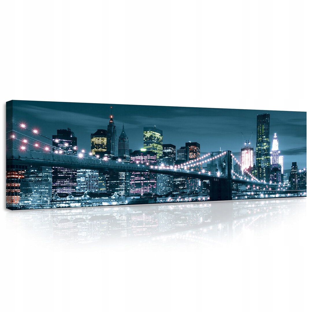Obraz 145x45 New York v noci Brooklynský most odraz voda krajina města