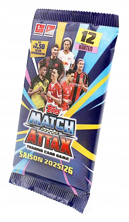 Karty Topps Match Attax Trading Card Game Saison 2025/26 Opakowanie 12 kart