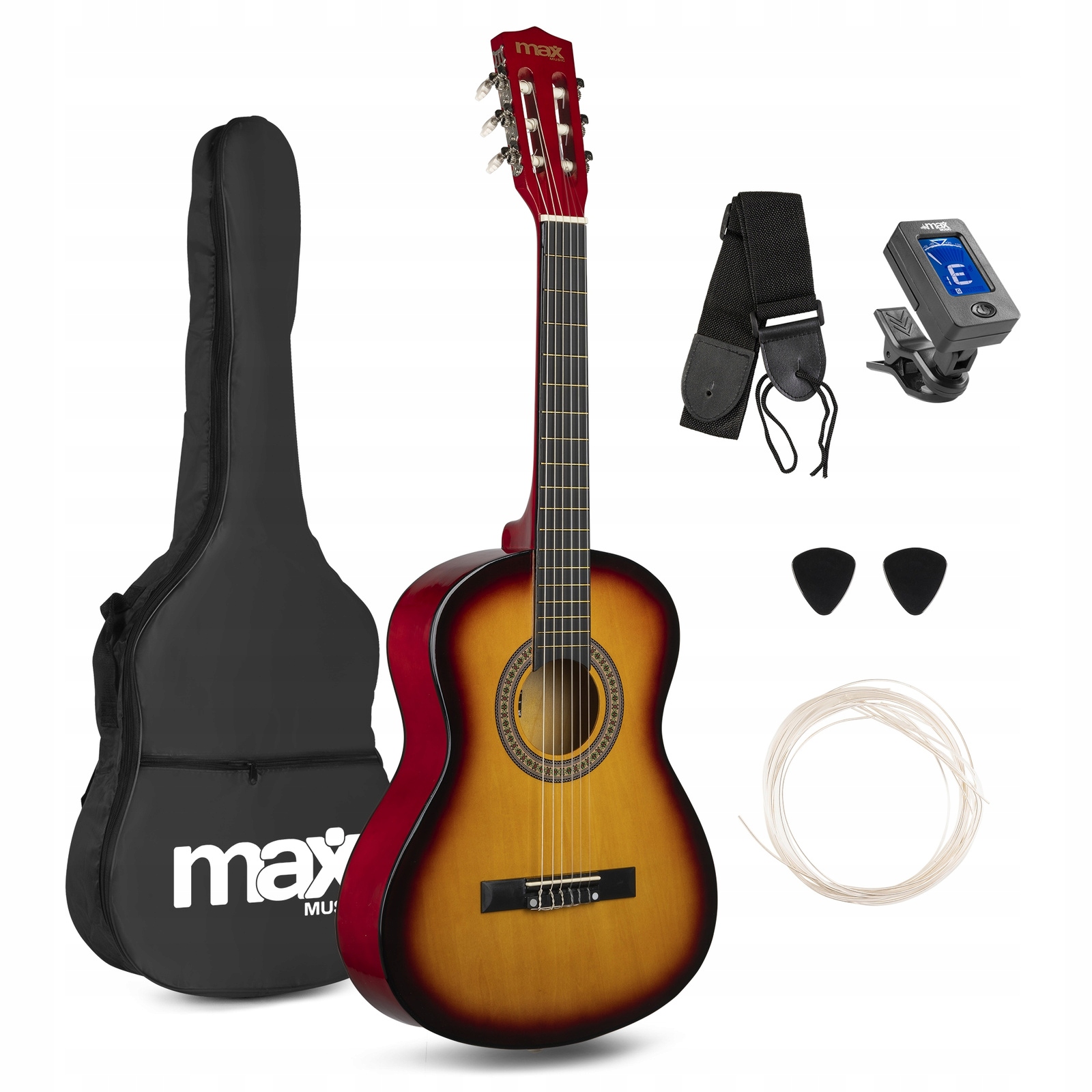 Gitara klasyczna 3/4 na początek do nauki gitara z akcesoriami sunburst