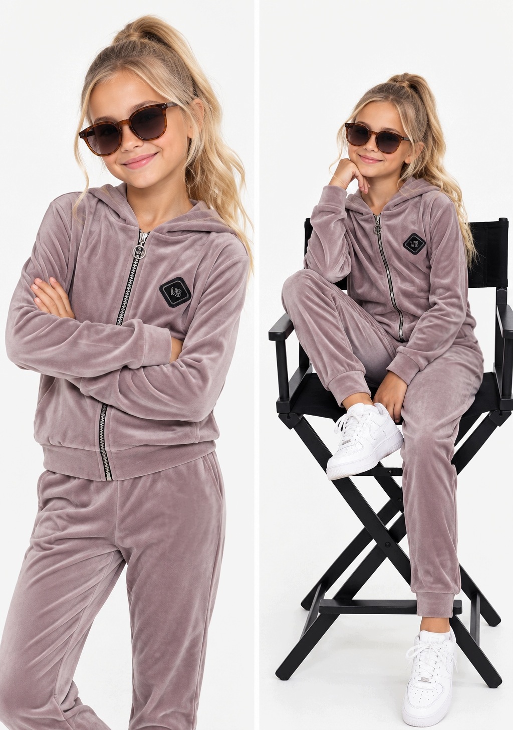Dres Dziewczęcy 134 Sportowy Welur bluza spodnie Komplet welurowy zestaw