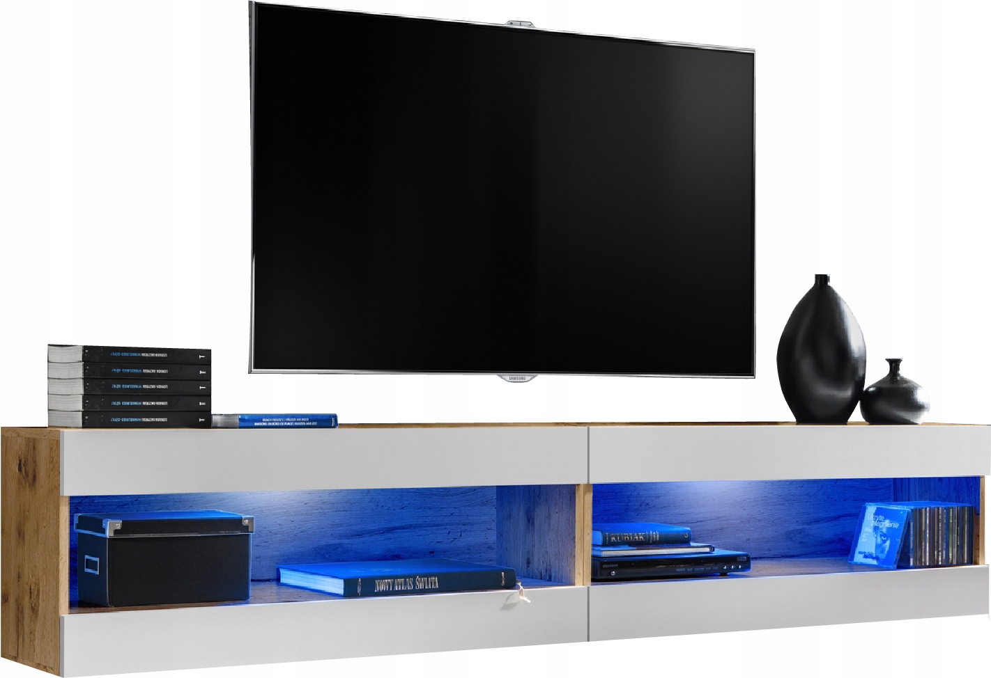 Sada nábytku Rtv Tivoli SET4 Dub Wotan/Biela, Modré Led