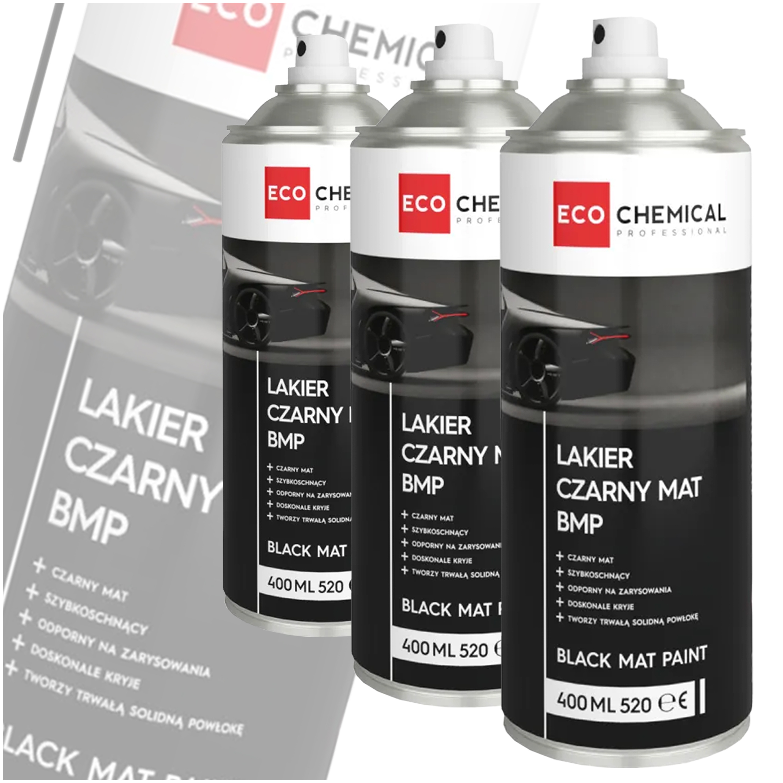 Farba Lakier Czarny Mat Szybkoschnąca Do Metalu Drewna Zestaw 3 Sztuki