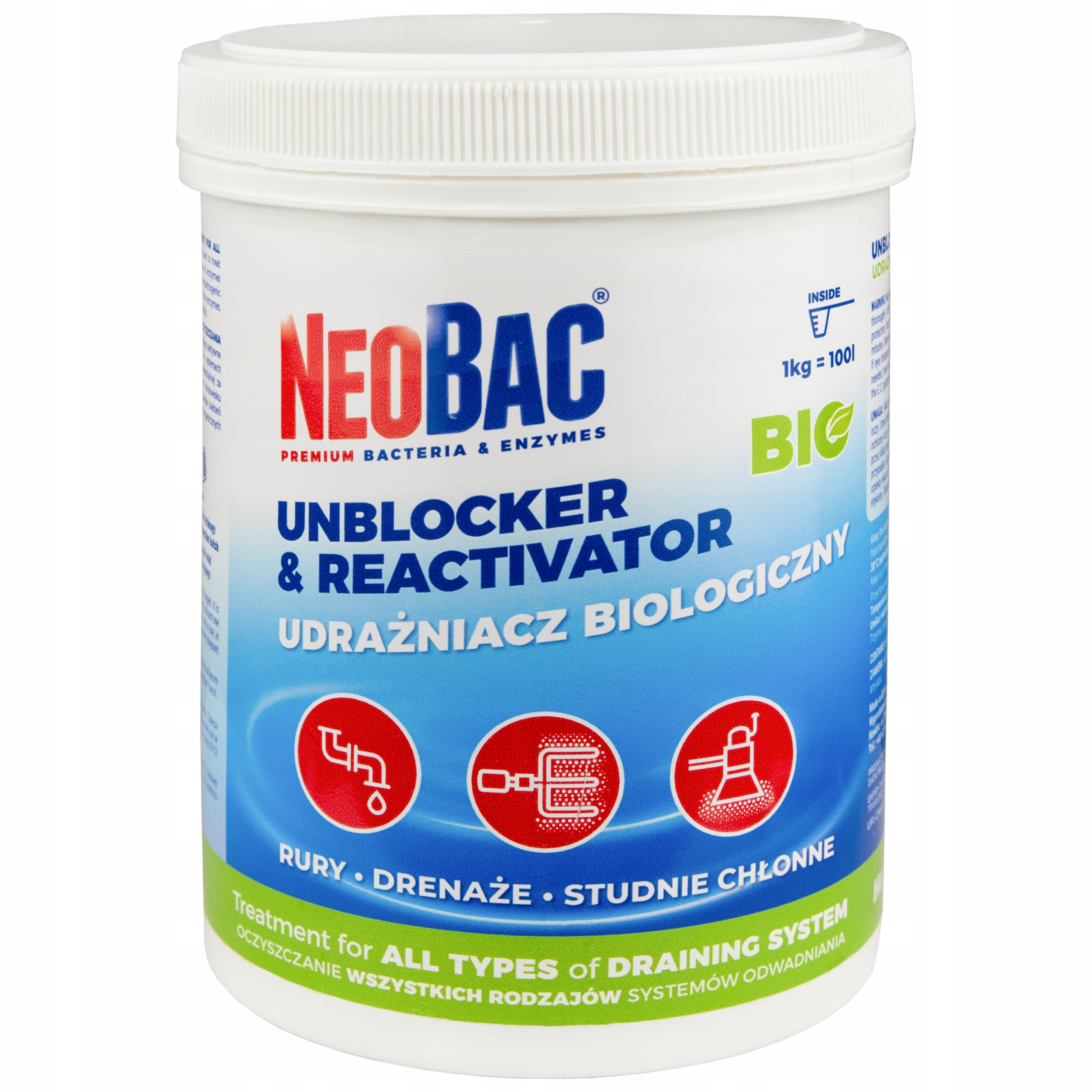 NeoBac Dráždič drenáže a absorpčných studní Prípravok do žumpy 1 kg