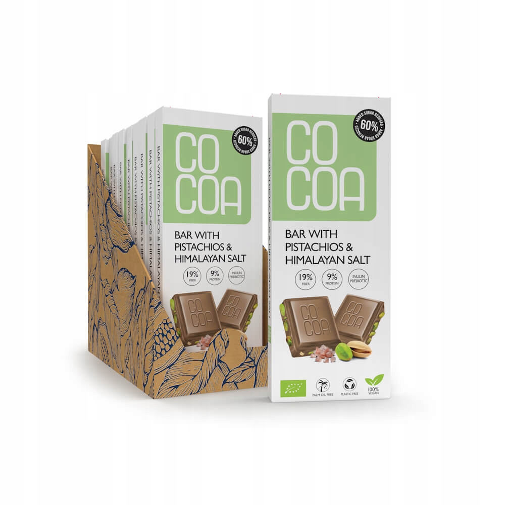 Czekolada biała z pistacjami i solą 60% mniej cukru Bio Cocoa 10x40g