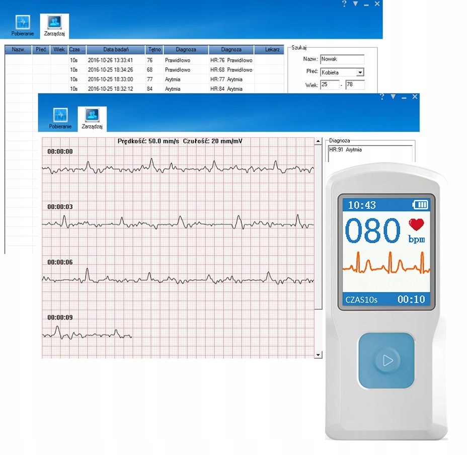 

Przenośny Monitor Aparat Ekg polskie menu software