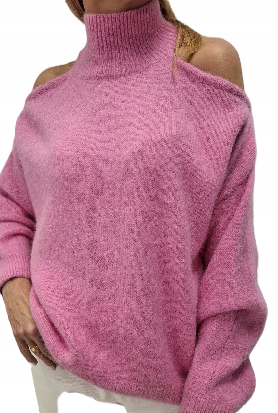 Yarn Svetr s golfem Premium Alpaka Vlna Růžová Amarantová Novinka