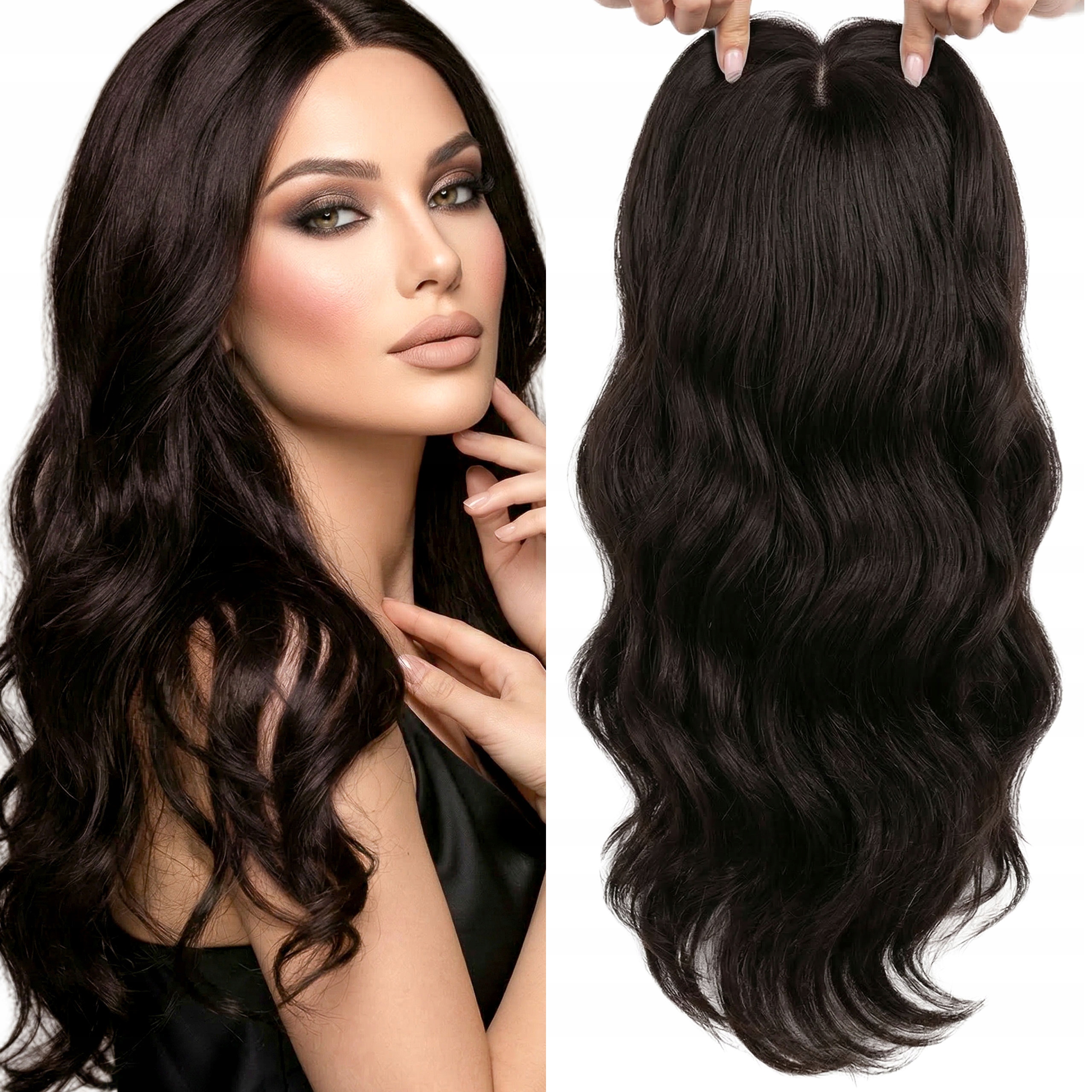 Topper Tupet Doplněk vlasů Syntetický T-Lace Clipin tmavě hnědý 65 cm