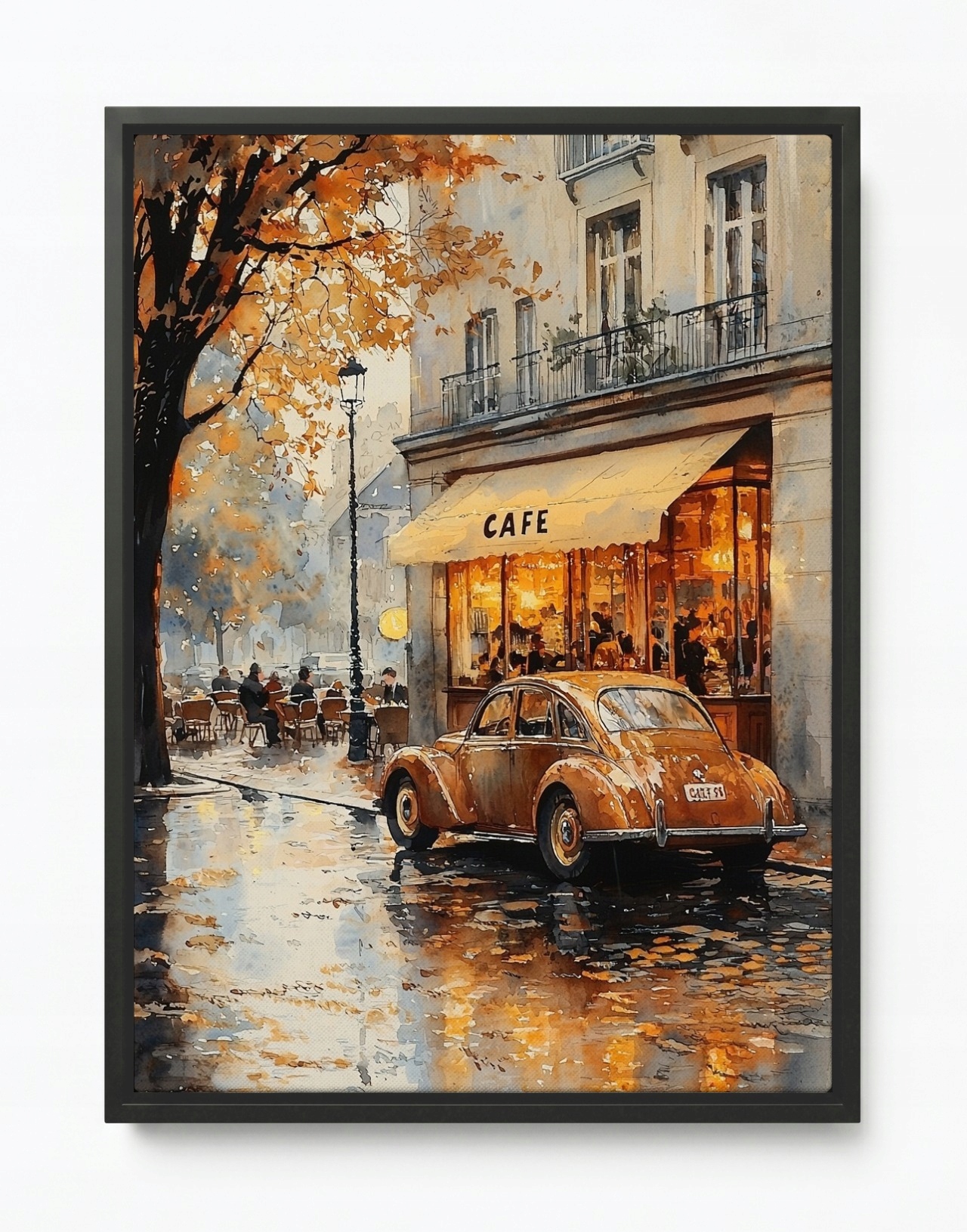 Obraz Rám American Box Mesto Paríž Kaviareň Auto Retro Jeseň 60x80