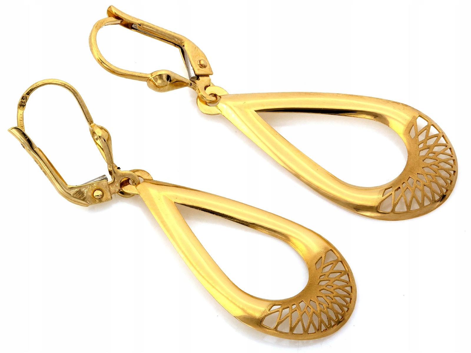 Zlaté náušnice ryzost 585 14k Náušnice váha 2,19g, velké kapky, 44mm, jako dárek