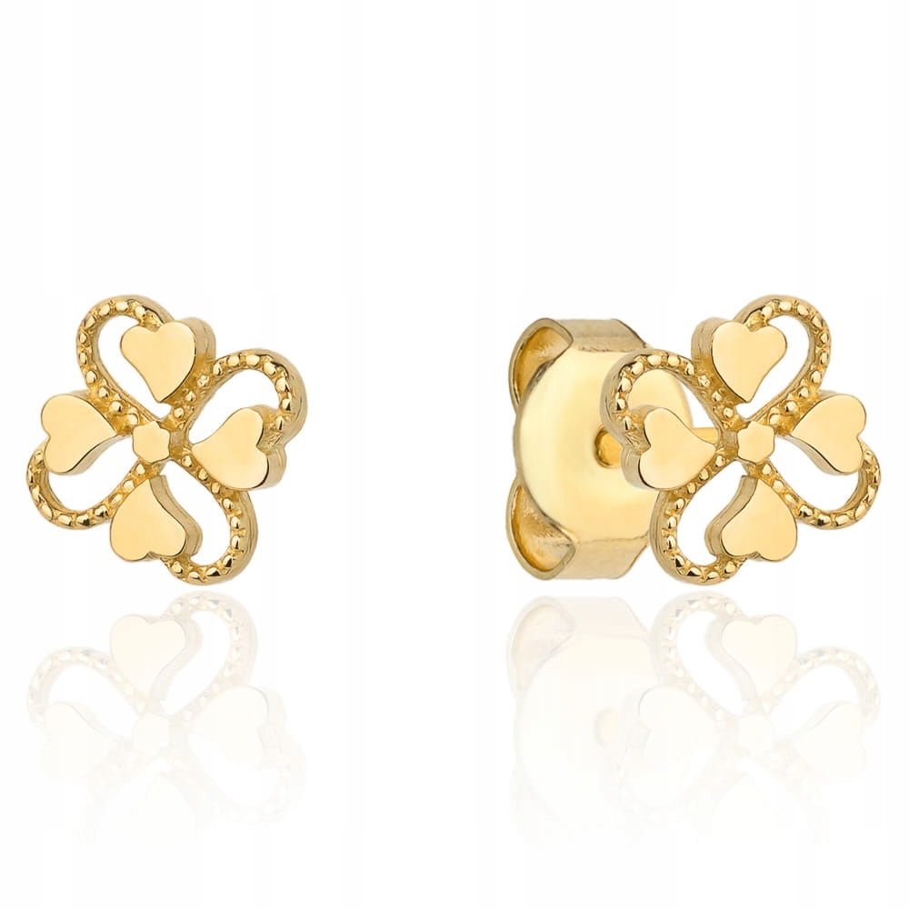 Ženské zlaté náušnice 585 s jetelem a srdíčka pro elegantní ženu