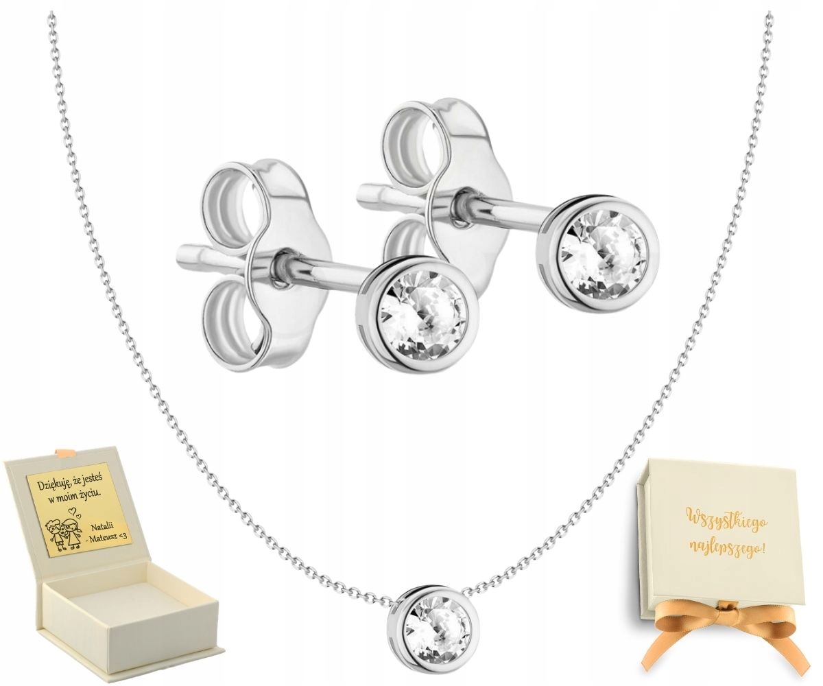 Sada Náušnice Náhrdelník, Sada Šperků Se Zirkonem, Klasické, Kulaté