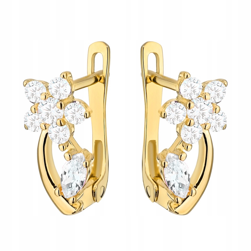 Krásné Zlaté Náušnice p. 585 Květinka s stonky a zirkony 14k