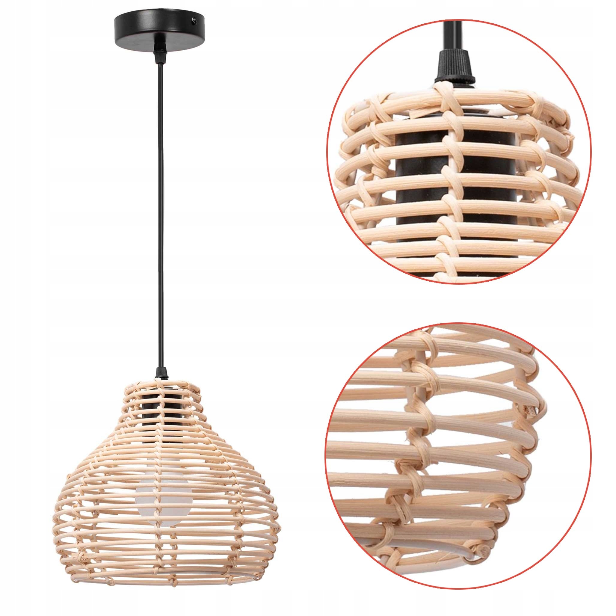 Závěsná lampa Boho E27 Natural Béžová Lehká skandinávská lampa Pletená