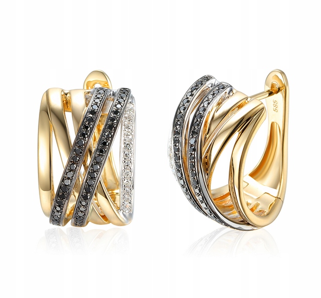 

Złote Eleganckie 585 Kolczyki Czarne Diamenty