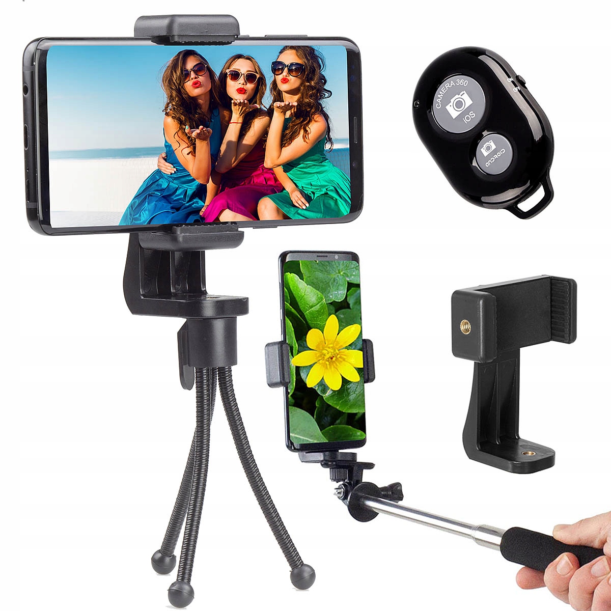 DUŻY ZESTAW statyw pilot bluetooth adapter selfie NOWOŚĆ! Minimalna wysokość produktu 12 cm